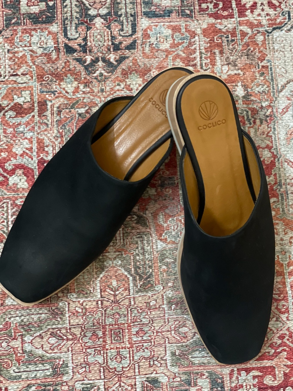 Coclico Black Leather Kabuki Wood Platform Clogs - Size 41 Excellent condition